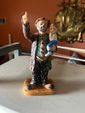 Hand-Painted Ceramic Clown Figurine in Brown and Orange
